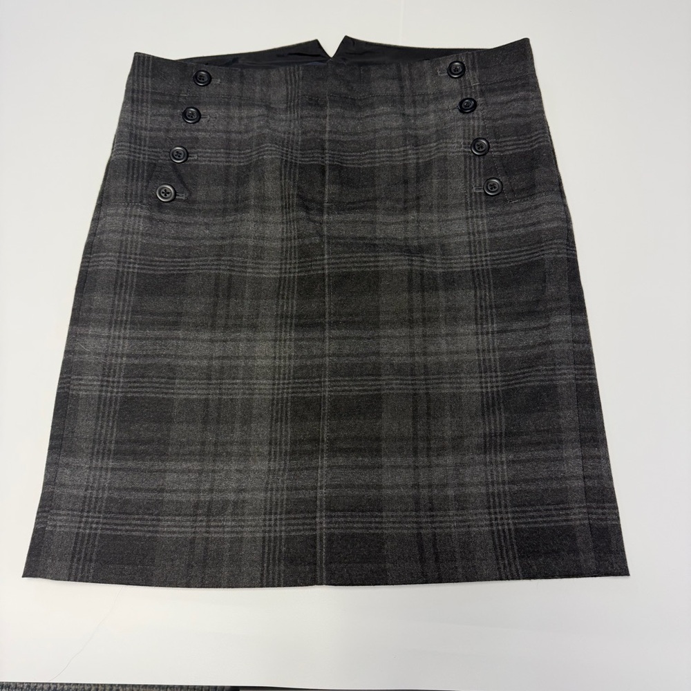 Gap‎ Women's Skirt Gray Flannel Plaid Modern Prep Academia Y2K 90s Buttons 2